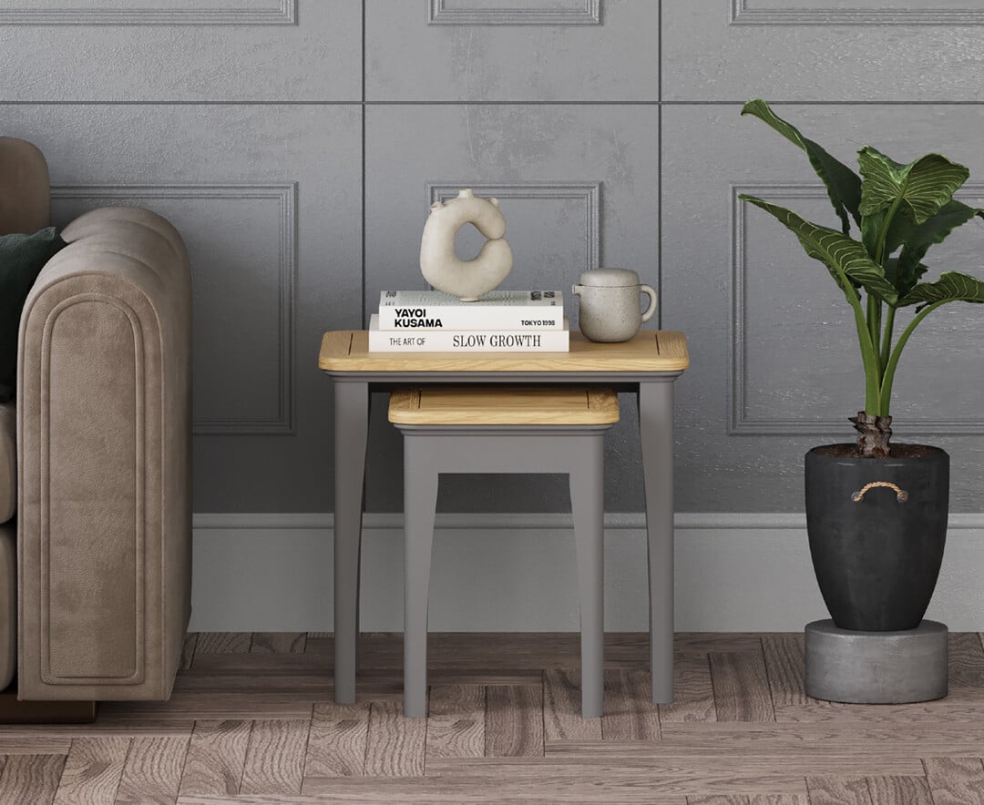 Felton Oak and Light Grey Painted Nest Of Tables