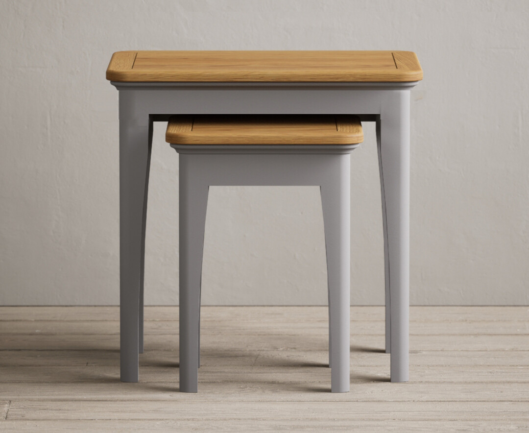 Product photograph of Bridstow Oak And Light Grey Painted Nest Of Tables from Oak Furniture Superstore
