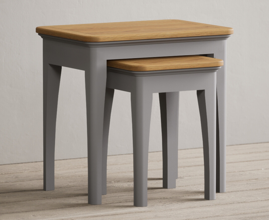 Product photograph of Bridstow Oak And Light Grey Painted Nest Of Tables from Oak Furniture Superstore.