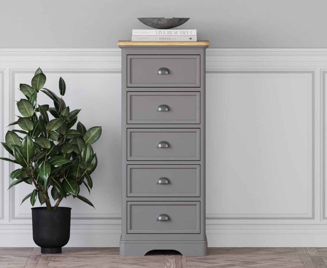 Felton Oak and Light Grey Painted 5 Drawer Tallboy