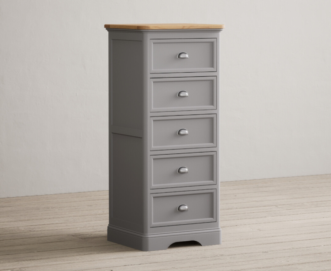 Photo 1 of Bridstow oak and light grey painted 5 drawer tallboy