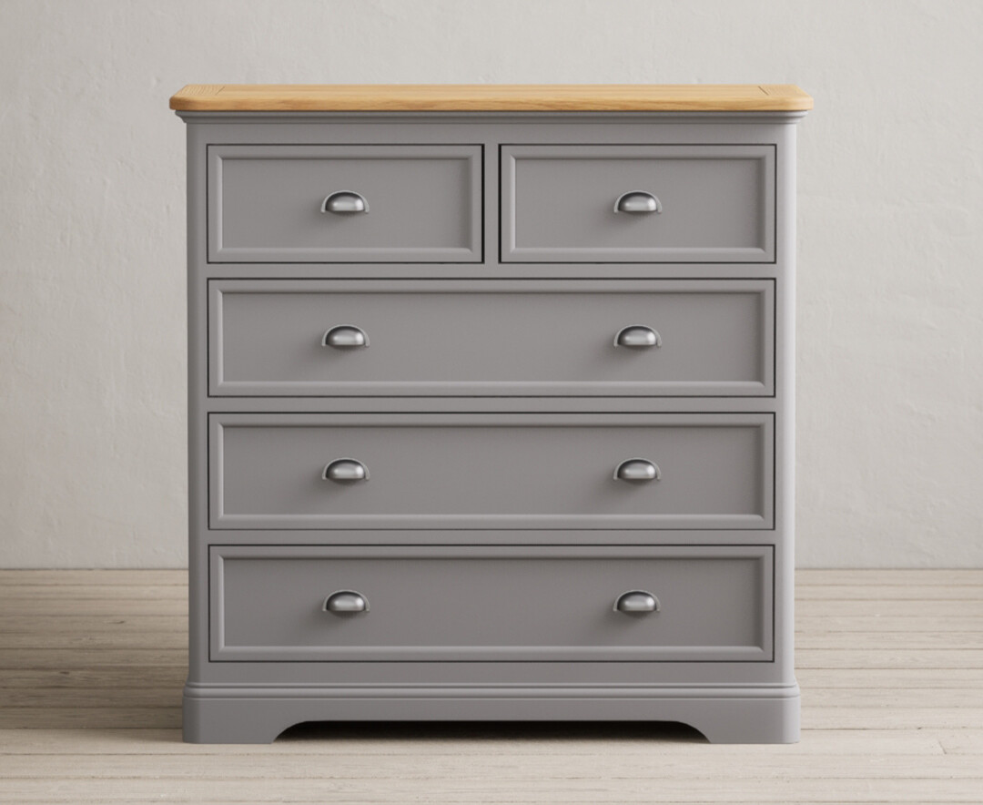 Bridstow Oak And Light Grey Painted 2 Over 3 Chest Of Drawers