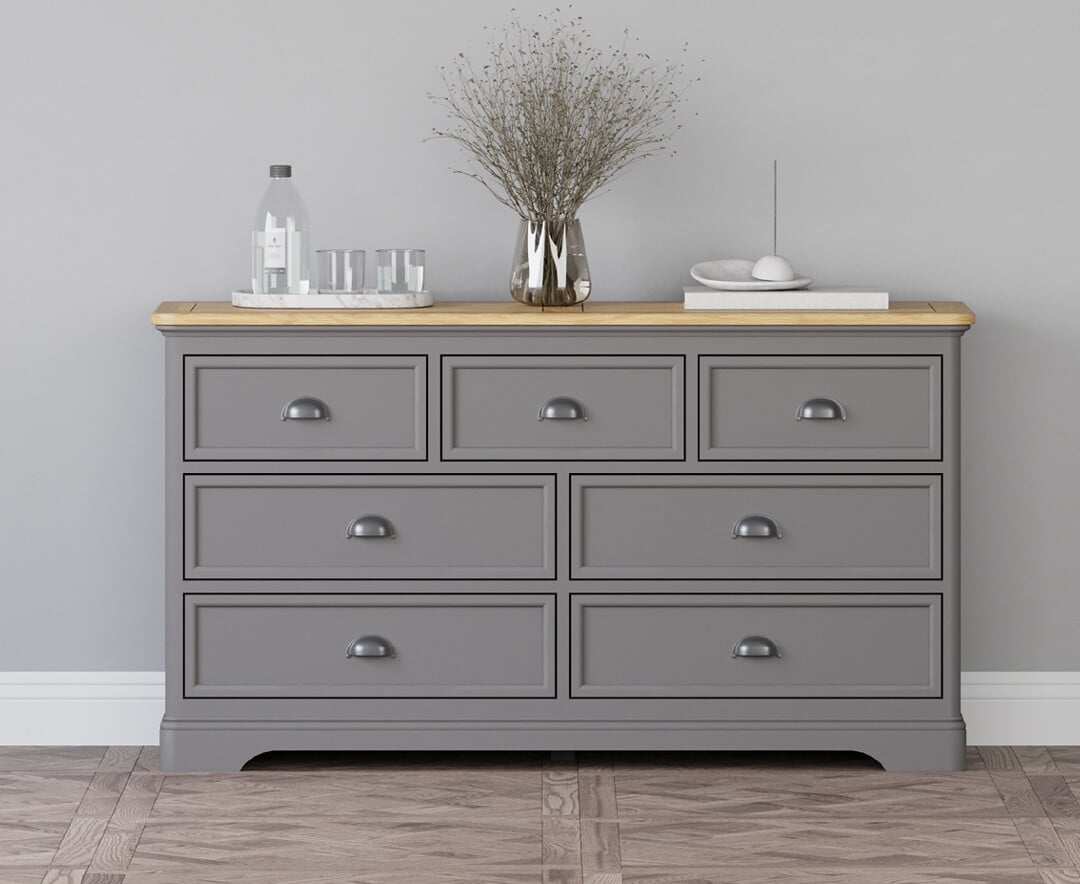 Felton Oak and Light Grey Painted Wide Chest Of Drawers