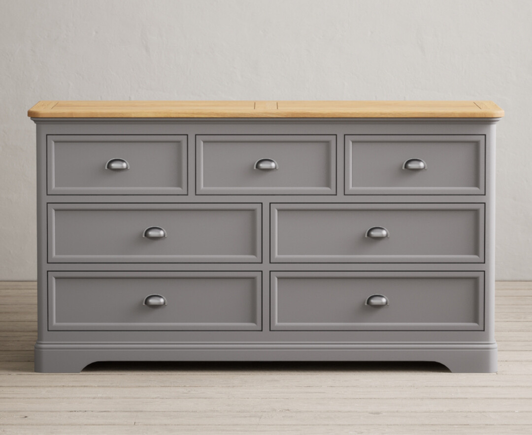 Product photograph of Bridstow Oak And Light Grey Painted Wide Chest Of Drawers from Oak Furniture Superstore
