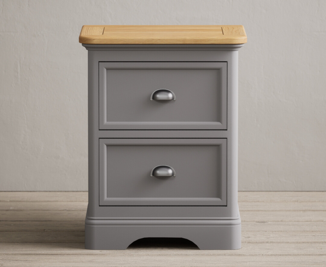 Product photograph of Bridstow Oak And Light Grey Painted 2 Drawer Bedside Chest from Oak Furniture Superstore