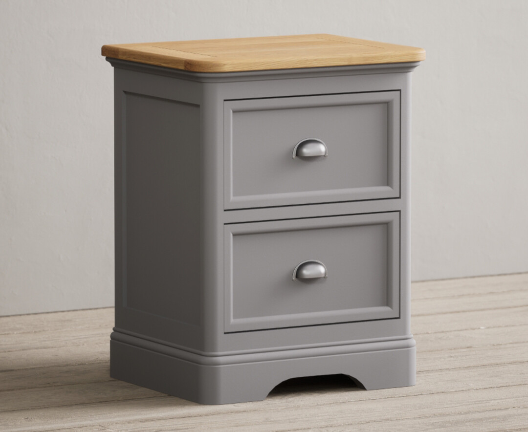 Photo 1 of Bridstow oak and light grey painted 2 drawer bedside chest