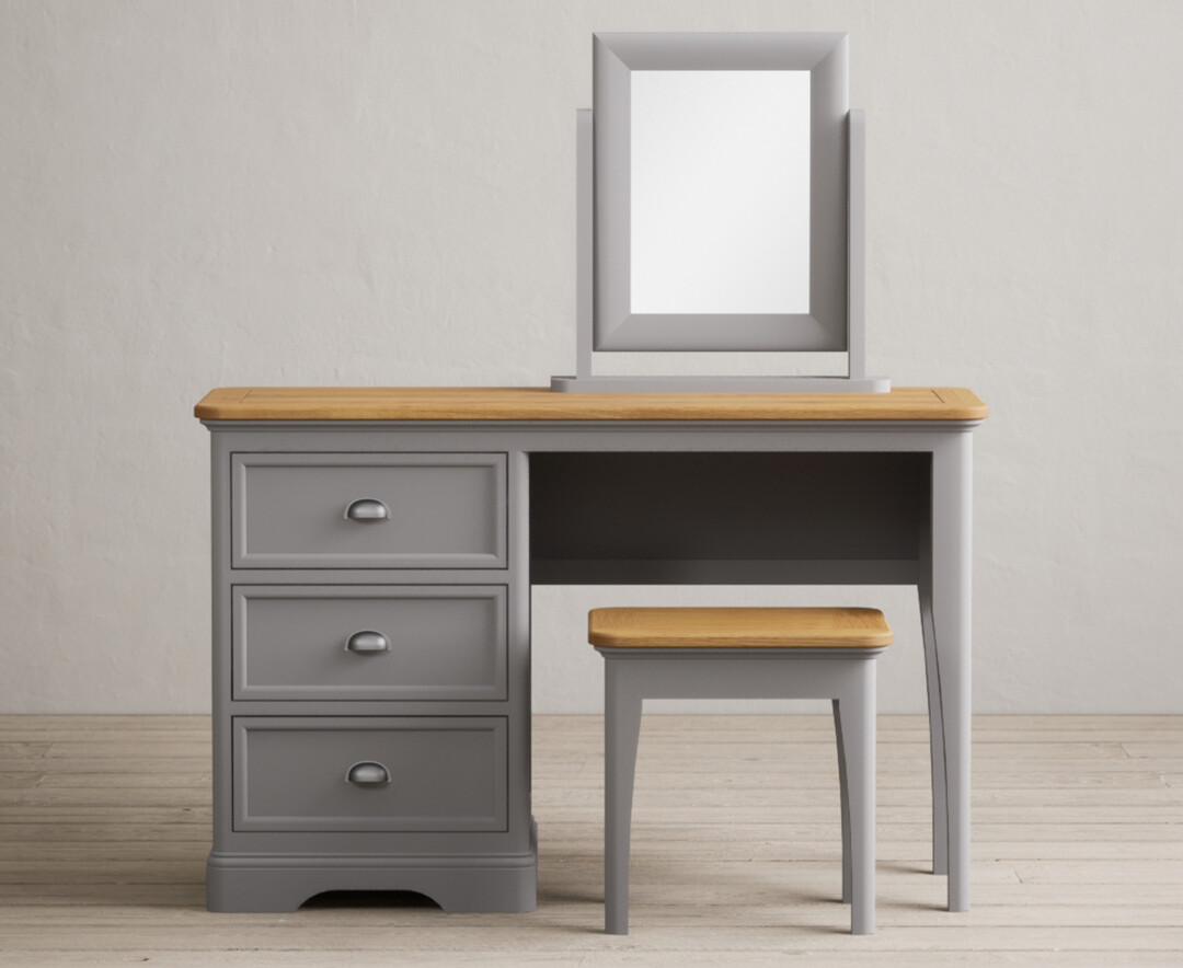 Product photograph of Bridstow Oak And Light Grey Painted Dressing Table Set from Oak Furniture Superstore