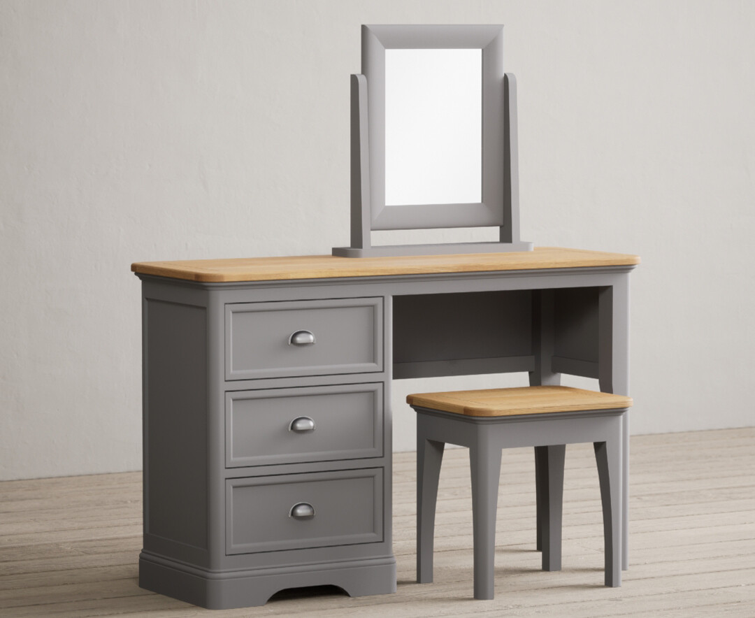 Product photograph of Bridstow Oak And Light Grey Painted Dressing Table Set from Oak Furniture Superstore.
