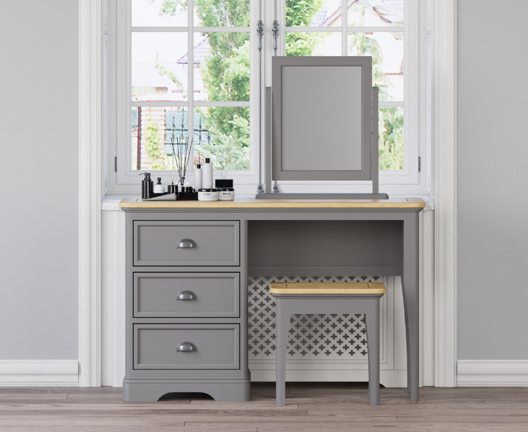 Product photograph of Felton Oak And Light Grey Painted Dressing Table Set from Oak Furniture Superstore