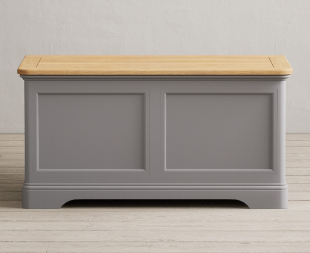 Product photograph of Bridstow Oak And Light Grey Painted Blanket Box from Oak Furniture Superstore
