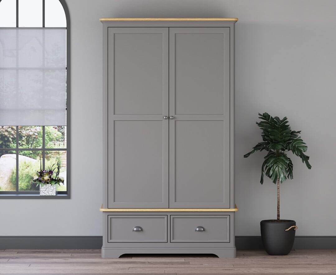 Felton Oak and Light Grey Painted Double Wardrobe