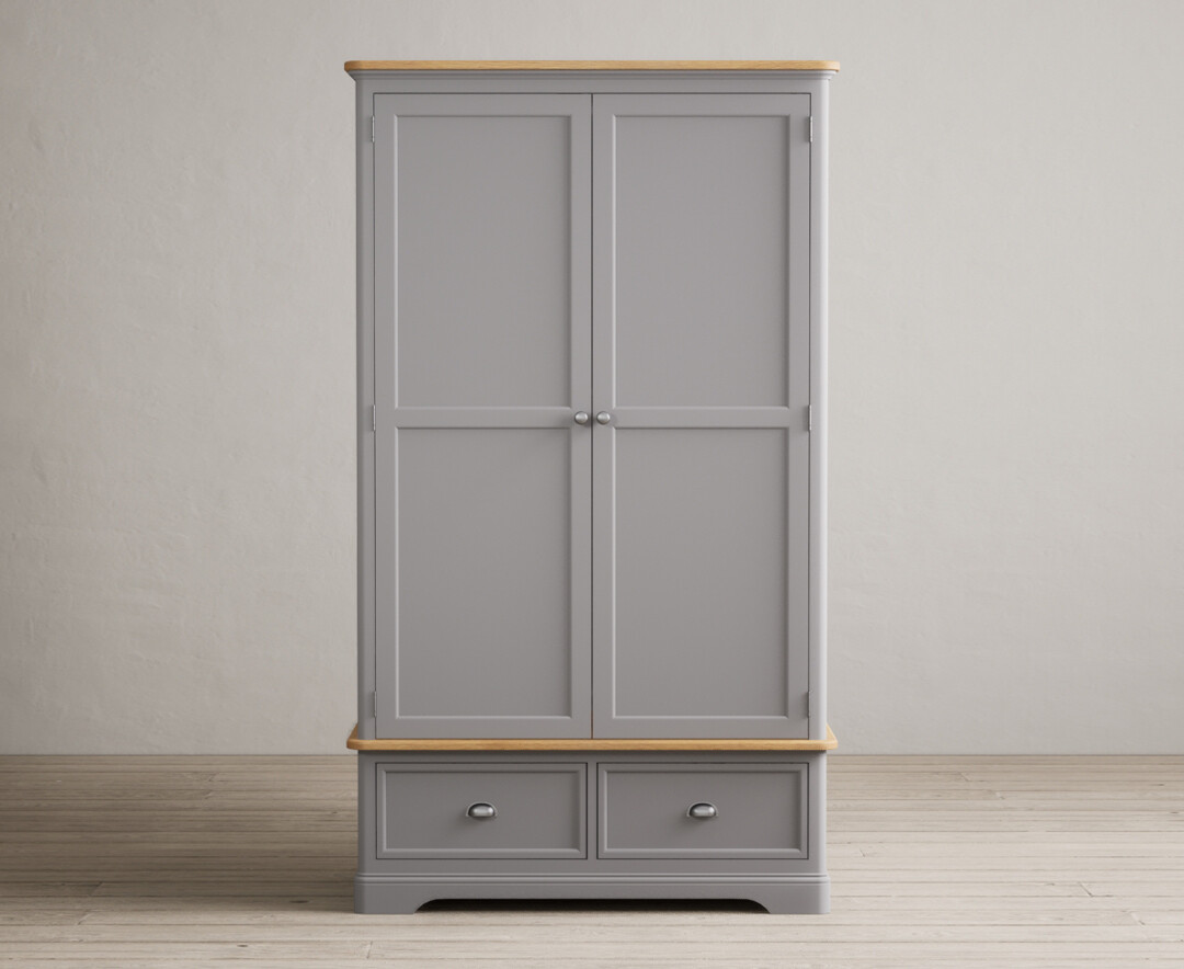 Product photograph of Bridstow Oak And Light Grey Painted Double Wardrobe from Oak Furniture Superstore