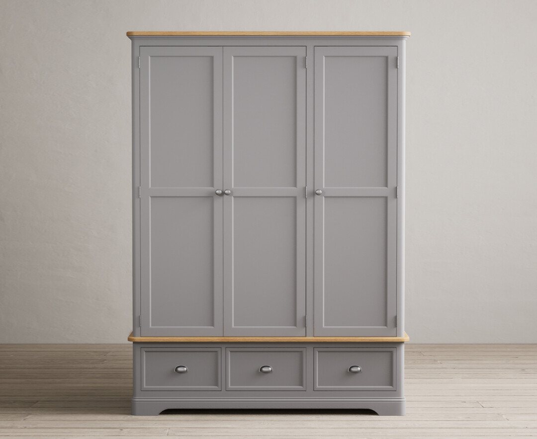 Product photograph of Bridstow Oak And Light Grey Painted Triple Wardrobe from Oak Furniture Superstore