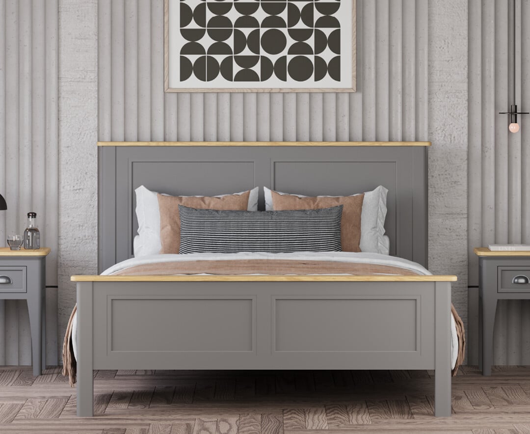 Felton Oak and Light Grey Painted Kingsize Bed