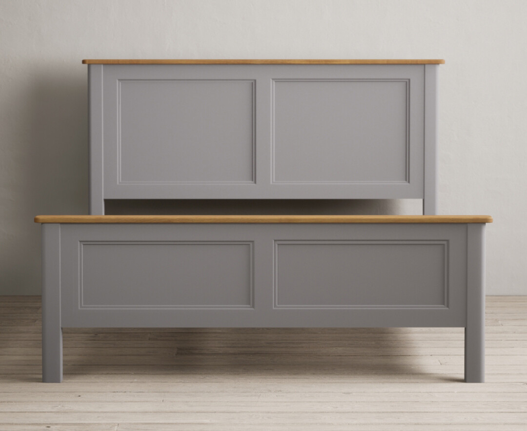 Product photograph of Bridstow Oak And Light Grey Painted Kingsize Bed from Oak Furniture Superstore.