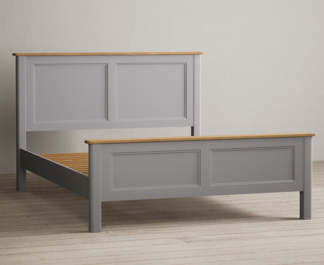 Product photograph of Bridstow Oak And Light Grey Painted Double Bed from Oak Furniture Superstore