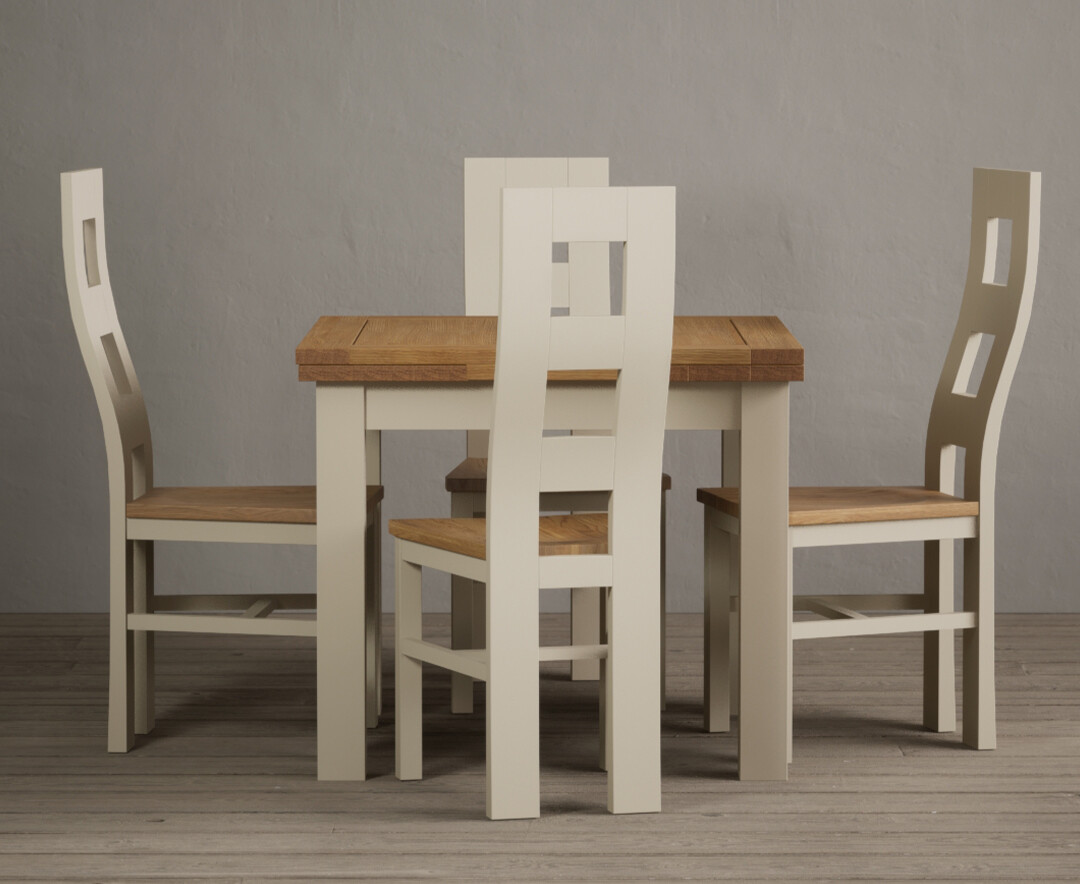 Product photograph of Extending Buxton 90cm Oak And Cream Painted Dining Table With 4 Linen Painted Chairs from Oak Furniture Superstore