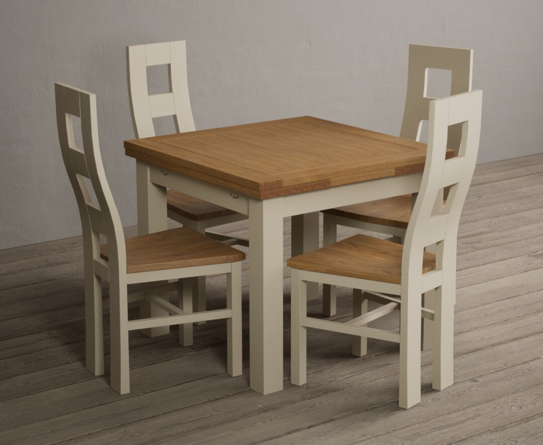 Product photograph of Extending Hampshire 90cm Oak And Cream Dining Table With 4 Blue Flow Back Chairs from Oak Furniture Superstore