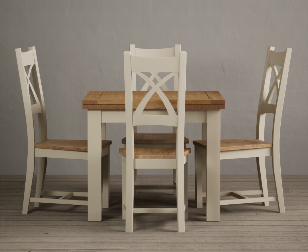 Photo 1 of Extending hampshire 90cm oak and cream dining table with 6 blue x back chairs
