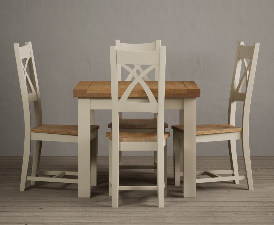 Product photograph of Extending Buxton 90cm Oak And Cream Painted Dining Table With 4 Brown Painted Chairs from Oak Furniture Superstore