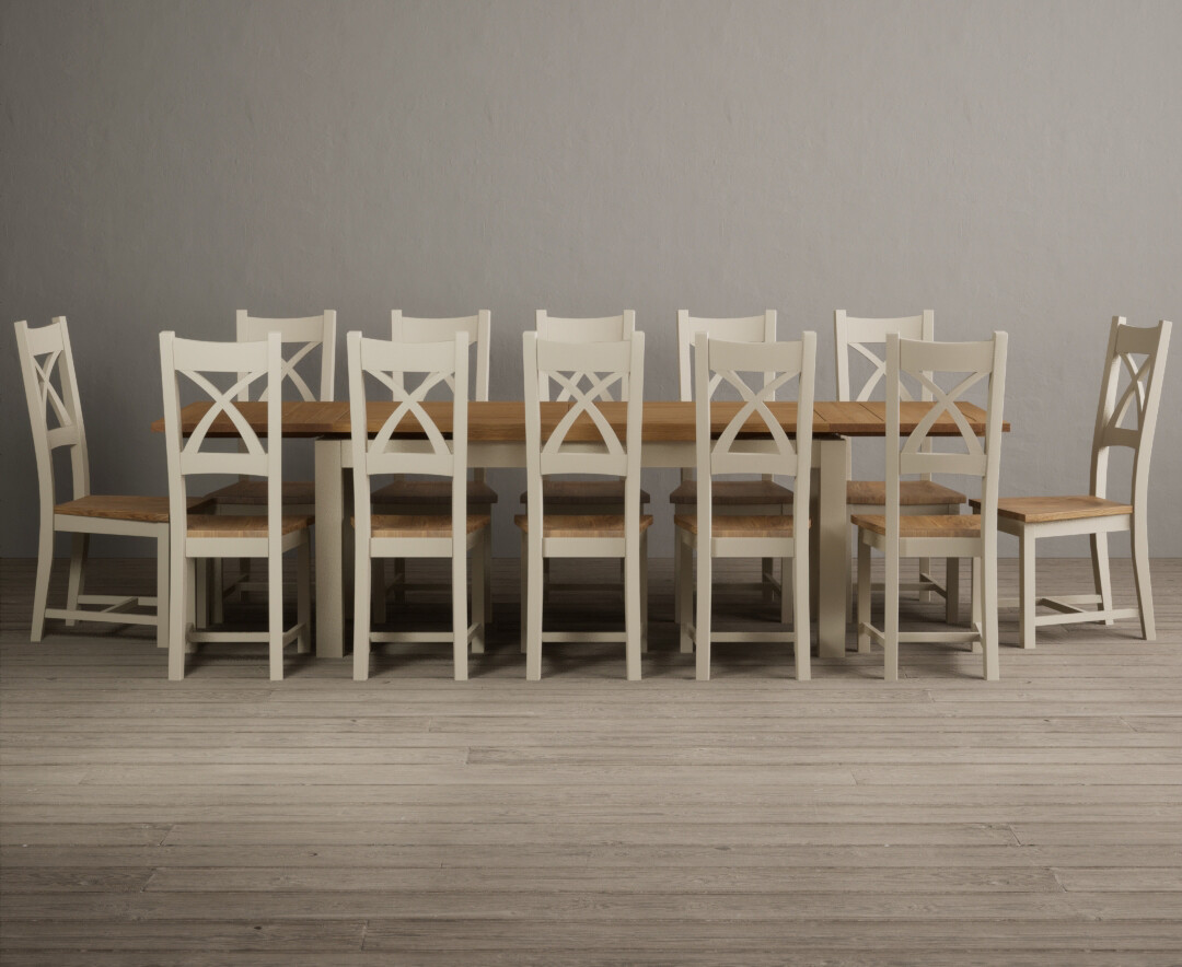Product photograph of Extending Buxton 180cm Oak And Cream Painted Dining Table With 8 Brown Painted Chairs from Oak Furniture Superstore