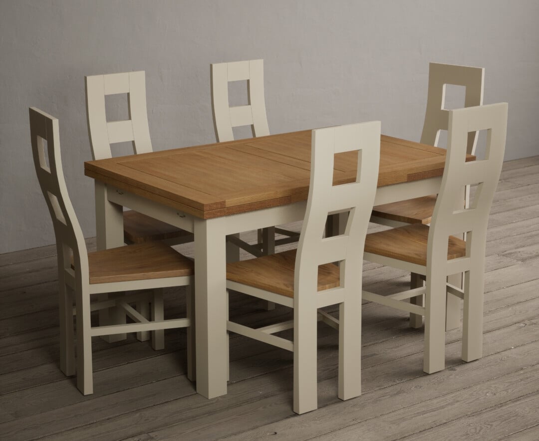 Extending Hampshire 140cm Oak And Cream Painted Dining Table With 8 Charcoal Grey Flow Back Chairs