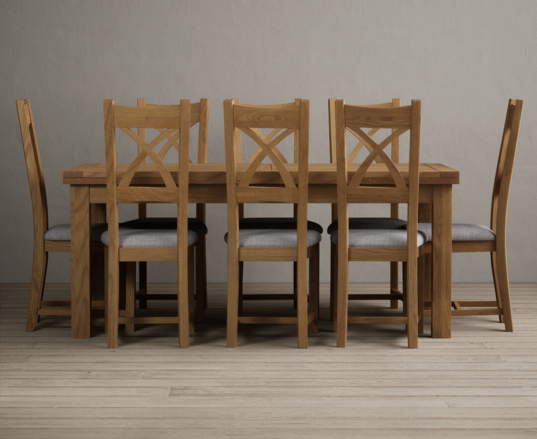 Photo 1 of Buxton 180cm solid oak extending dining table with 6 light grey natural solid oak x back chairs