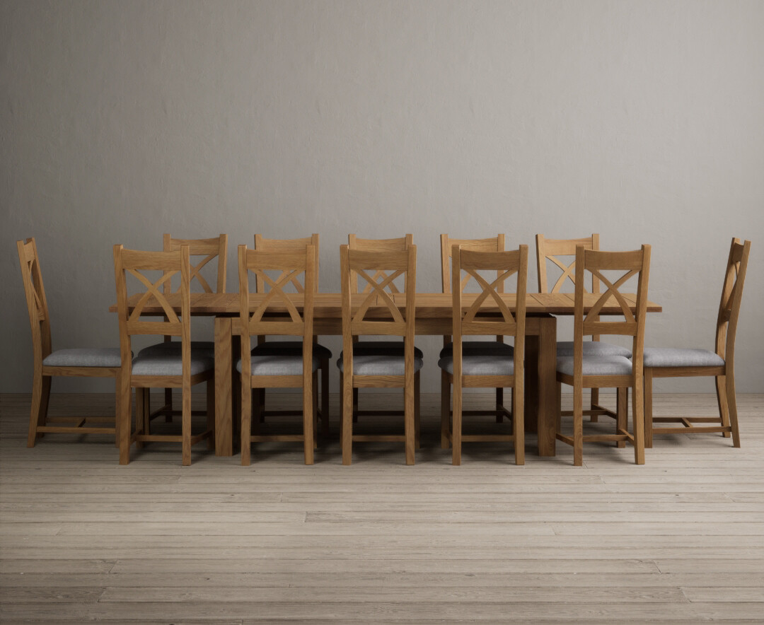 Product photograph of Extending Buxton 180cm Solid Oak Dining Table With 8 Blue Natural Solid Oak Chairs from Oak Furniture Superstore