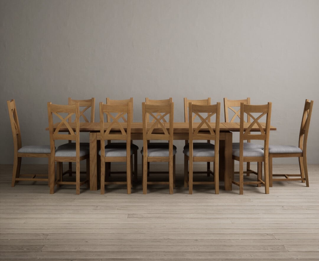 Photo 1 of Extending buxton 180cm solid oak dining table with 12 brown natural solid oak chairs