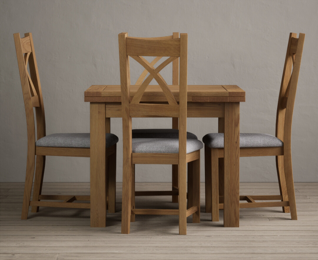 Photo 3 of Hampshire 90cm solid oak extending dining table with 4 light grey natural solid oak x back chairs