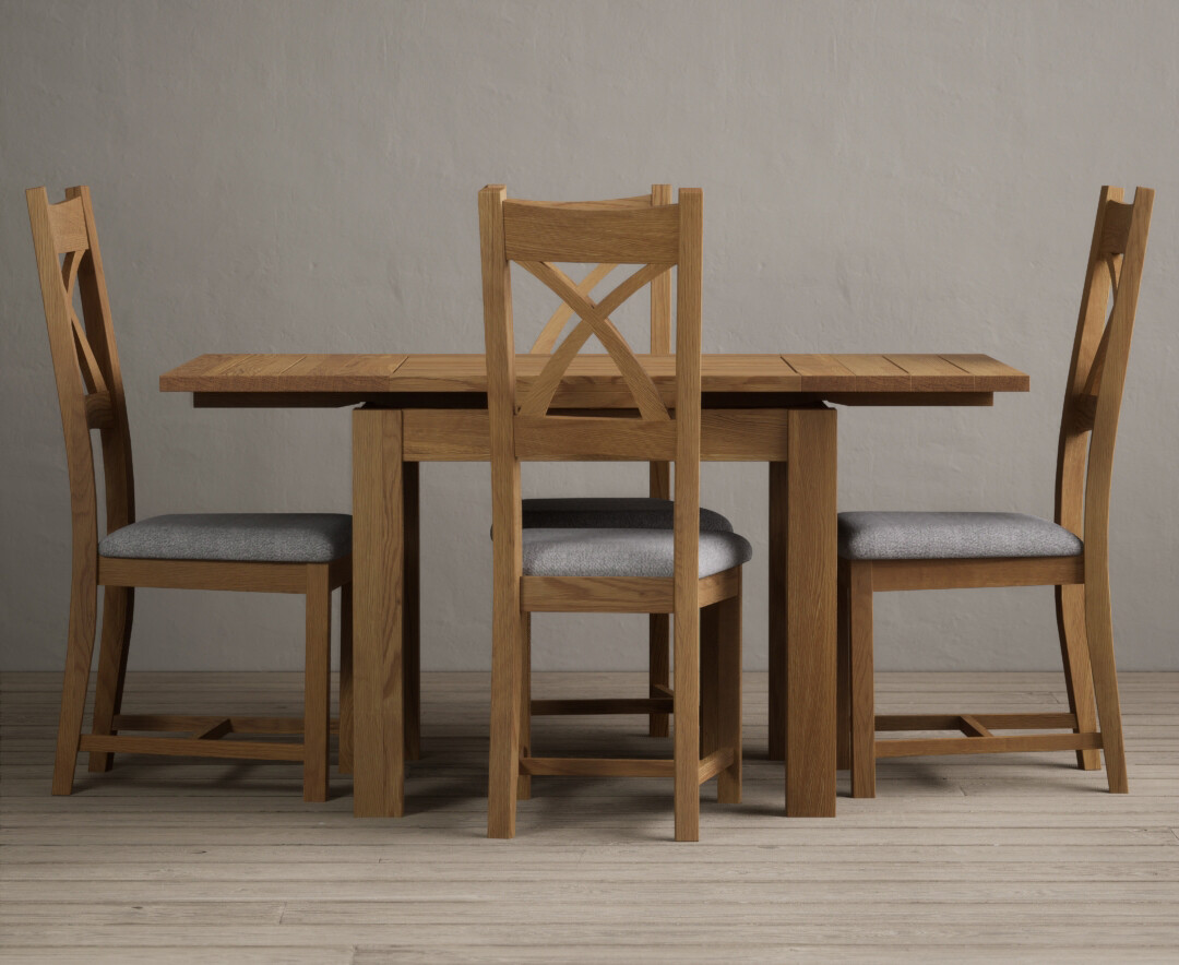 Photo 4 of Buxton 90cm solid oak extending dining table with 4 light grey natural solid oak x back chairs