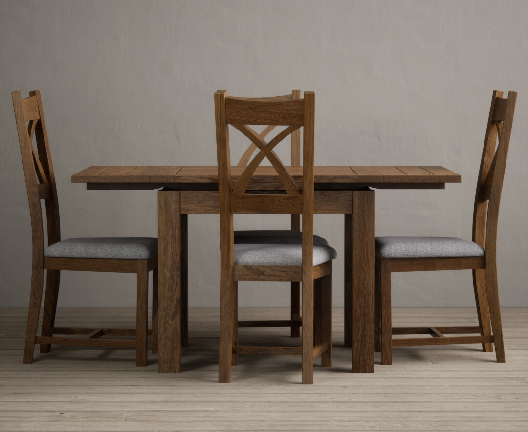 Extending Buxton 90cm Rustic Solid Oak Dining Table With 4 Rustic Oak Rustic Solid Oak Chairs