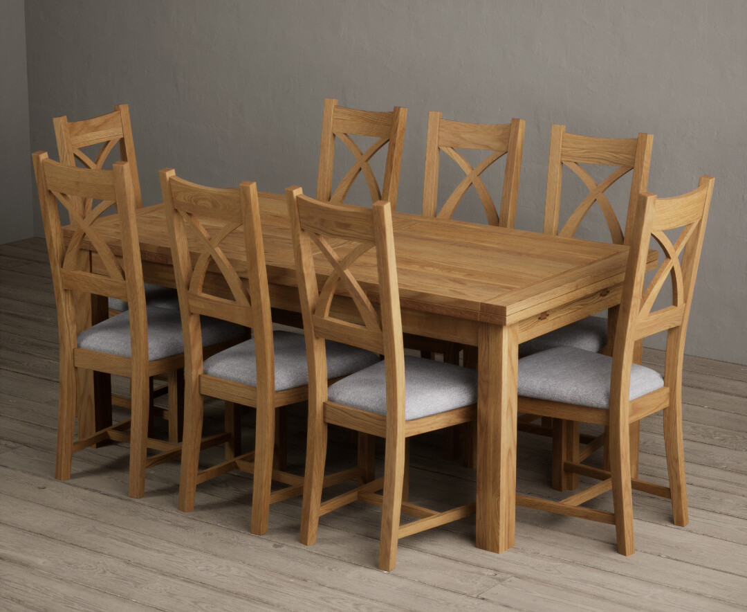 Photo 3 of Buxton 180cm solid oak extending dining table with 10 light grey natural solid oak x back chairs
