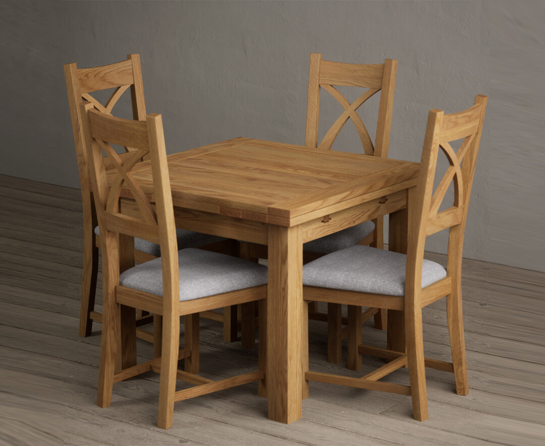 Photo 4 of Extending buxton 90cm solid oak dining table with 6 linen natural solid oak chairs