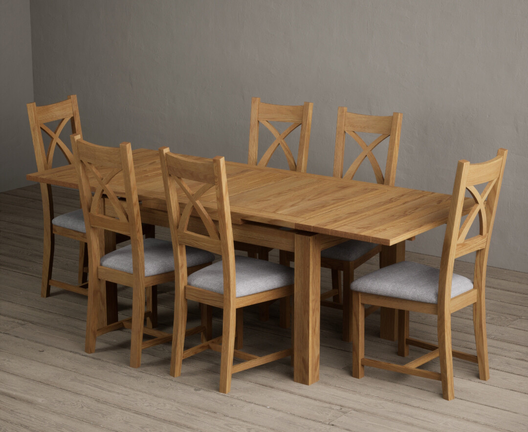 Photo 3 of Hampshire 140cm solid oak extending dining table with 6 light grey natural solid oak x back chairs