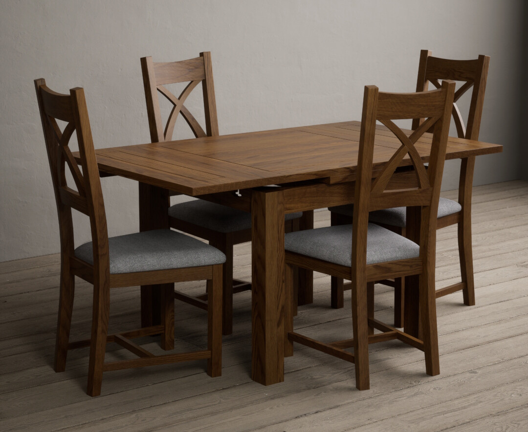 Photo 1 of Buxton 90cm rustic solid oak extending dining table with 4 light grey solid oak x back chairs
