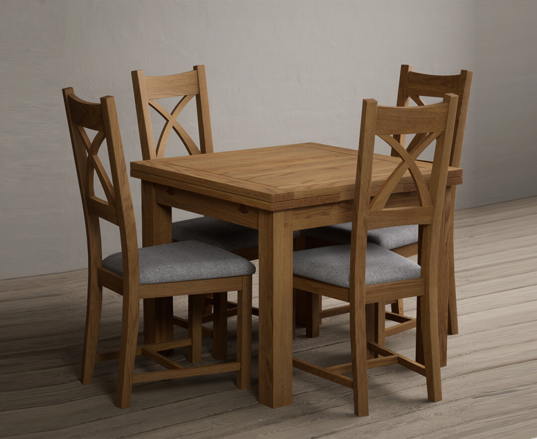 Hampshire 90cm Solid Oak Extending Dining Table With 4 Light Grey Natural Solid Oak X Back Chairs