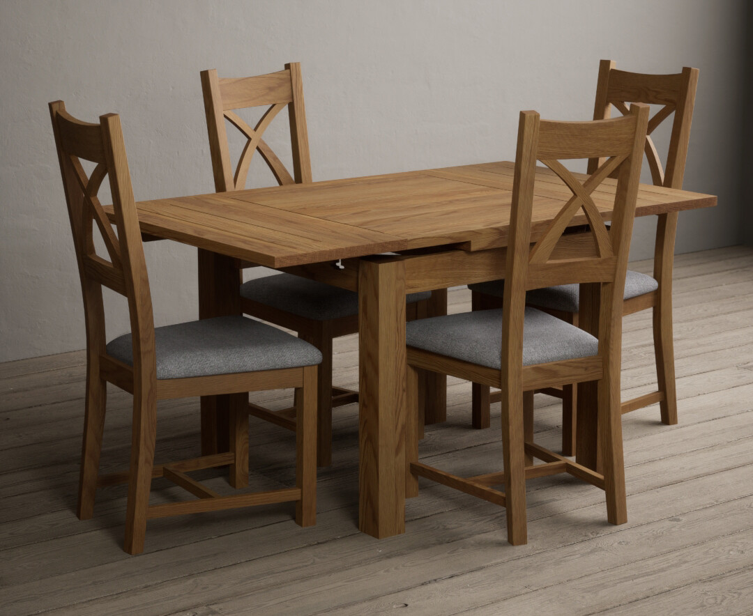 Photo 3 of Extending buxton 90cm solid oak dining table with 4 oak natural chairs
