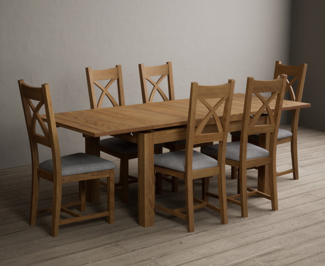 Photo 2 of Hampshire 180cm solid oak extending dining table with 8 light grey natural solid oak x back chairs