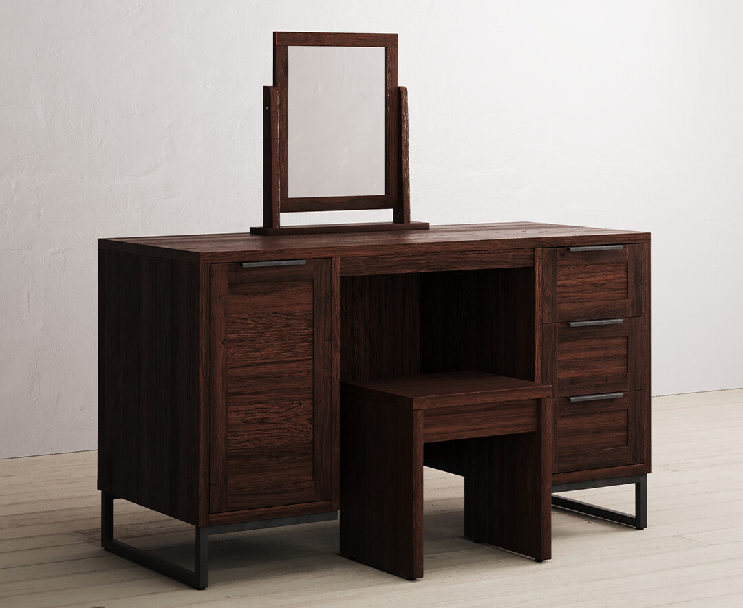 Product photograph of Dakota Dark Acacia And Metal Dressing Table Set from Oak Furniture Superstore.