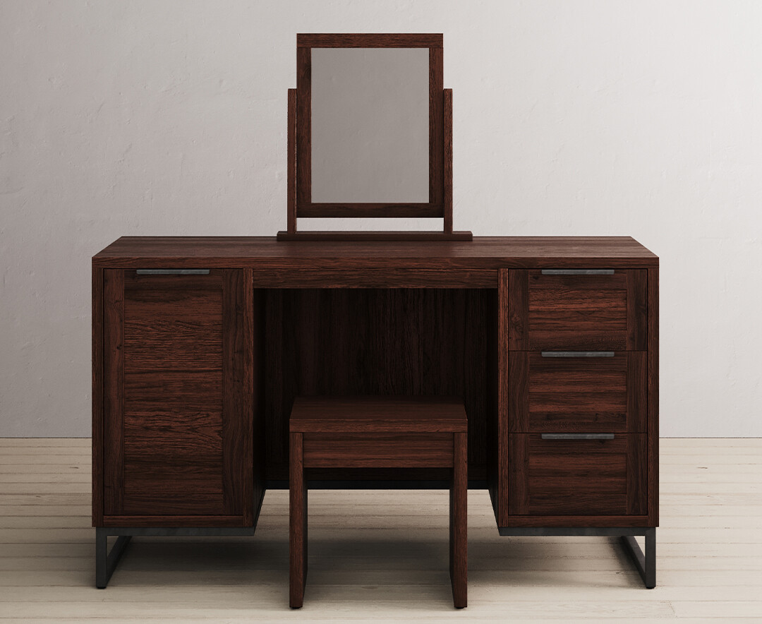 Product photograph of Dakota Dark Acacia And Metal Dressing Table Set from Oak Furniture Superstore
