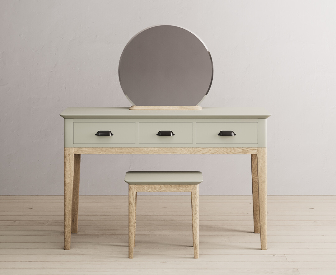 Product photograph of Ancona Oak And Soft Green Painted Dressing Table Set from Oak Furniture Superstore