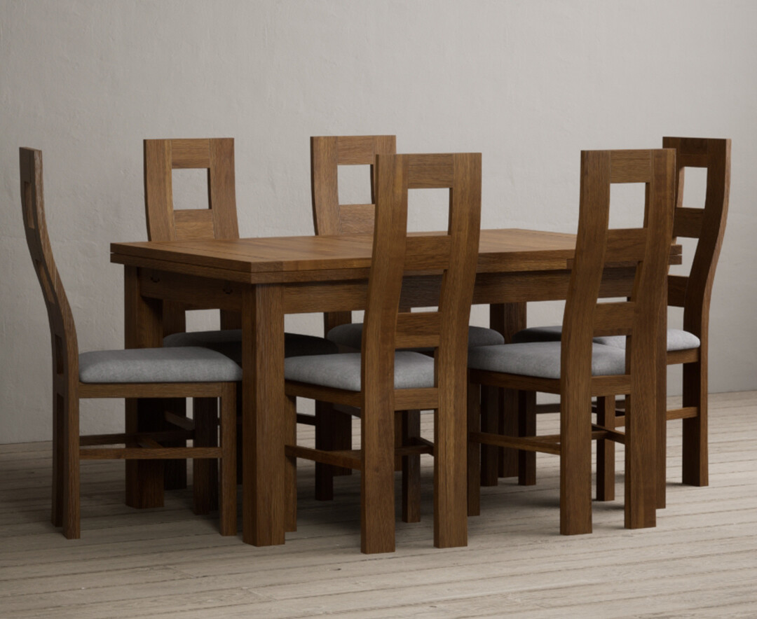 Photo 3 of Extending buxton 140cm rustic solid oak dining table with 8 brown chairs