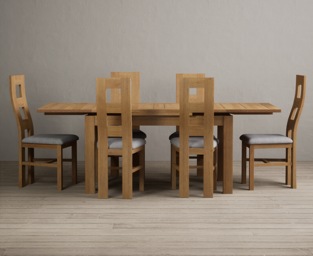 Extending Buxton 140cm Solid Oak Dining Table With 8 Charcoal Grey Natural Chairs
