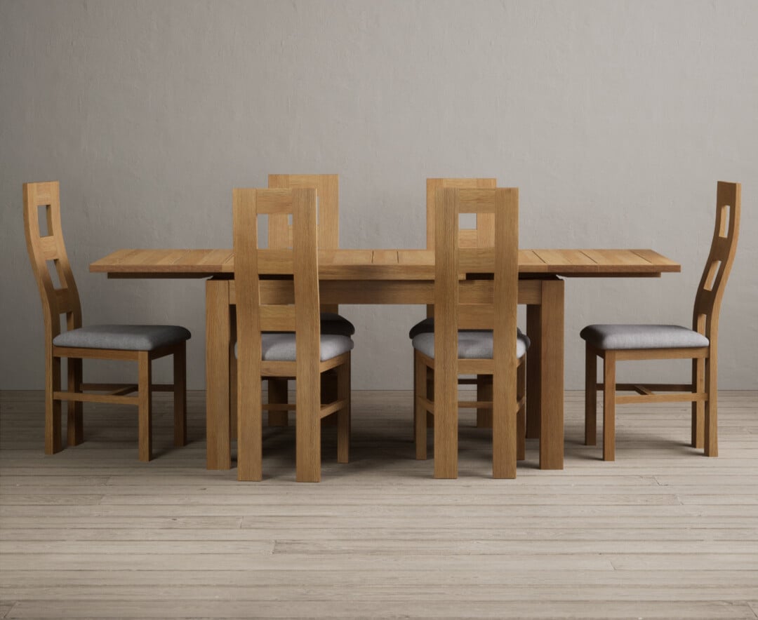 Extending Buxton 140cm Solid Oak Dining Table With 10 Linen Natural Chairs