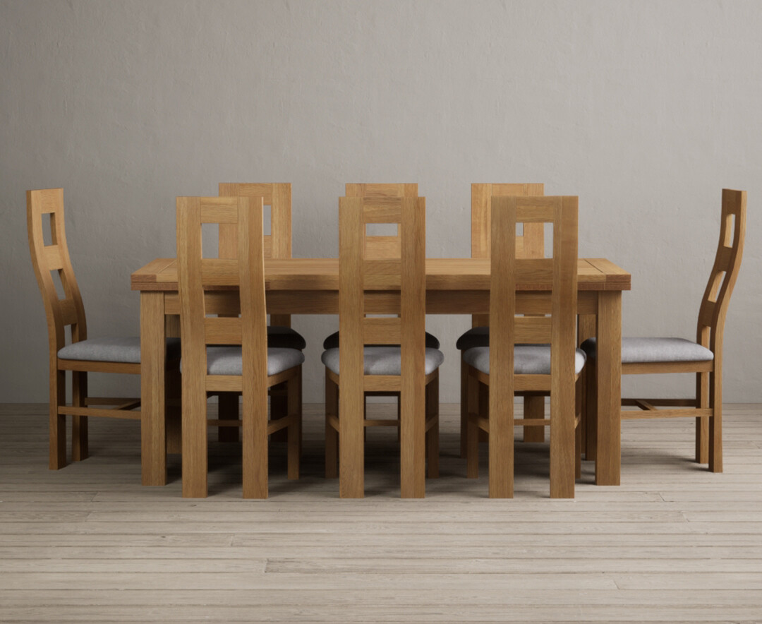 Photo 2 of Extending buxton 180cm solid oak dining table with 10 brown natural chairs