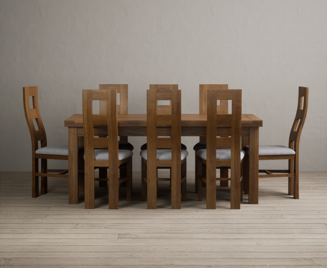 Photo 3 of Extending buxton 180cm rustic solid oak dining table with 6 blue chairs