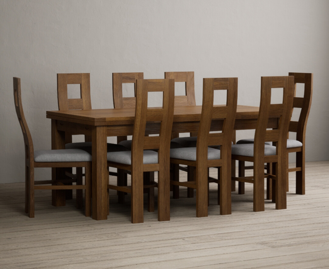 Photo 1 of Hampshire 180cm rustic solid oak extending dining table with 10 light grey rustic solid oak flow back chairs