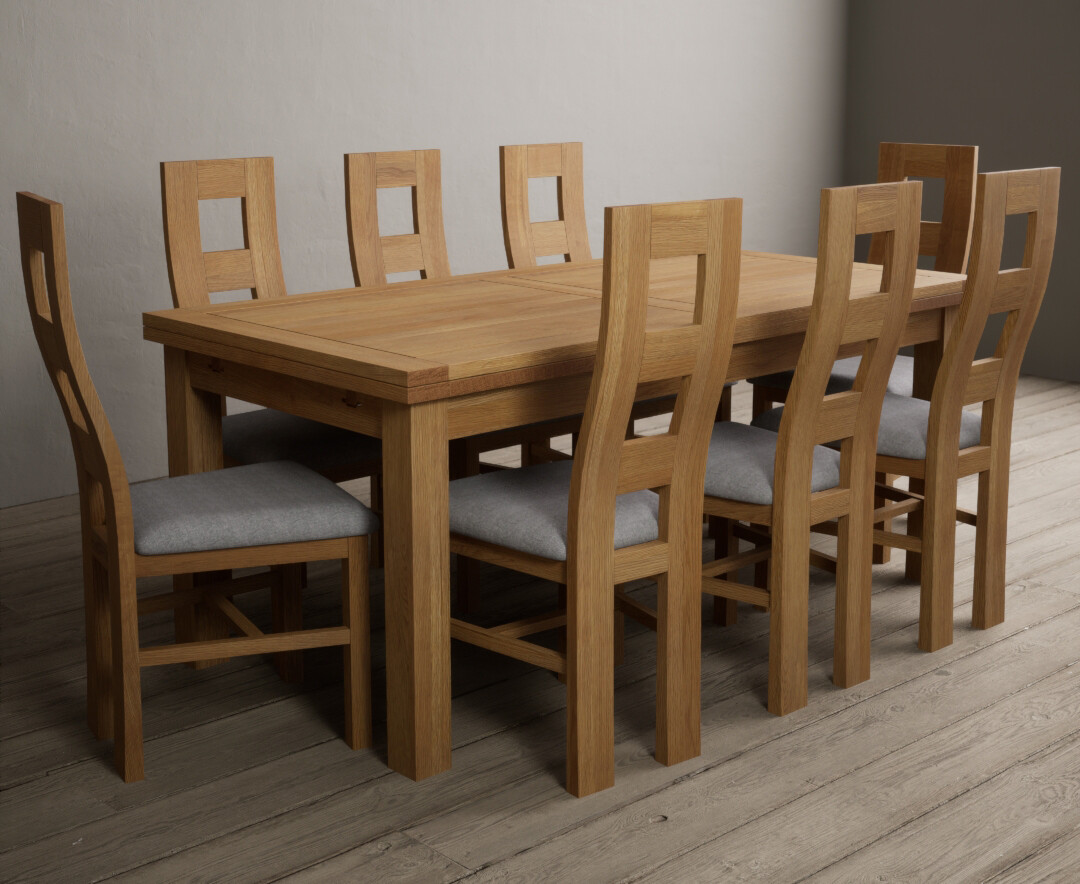 Photo 2 of Buxton 180cm solid oak extending dining table with 10 light grey natural solid oak flow back chairs