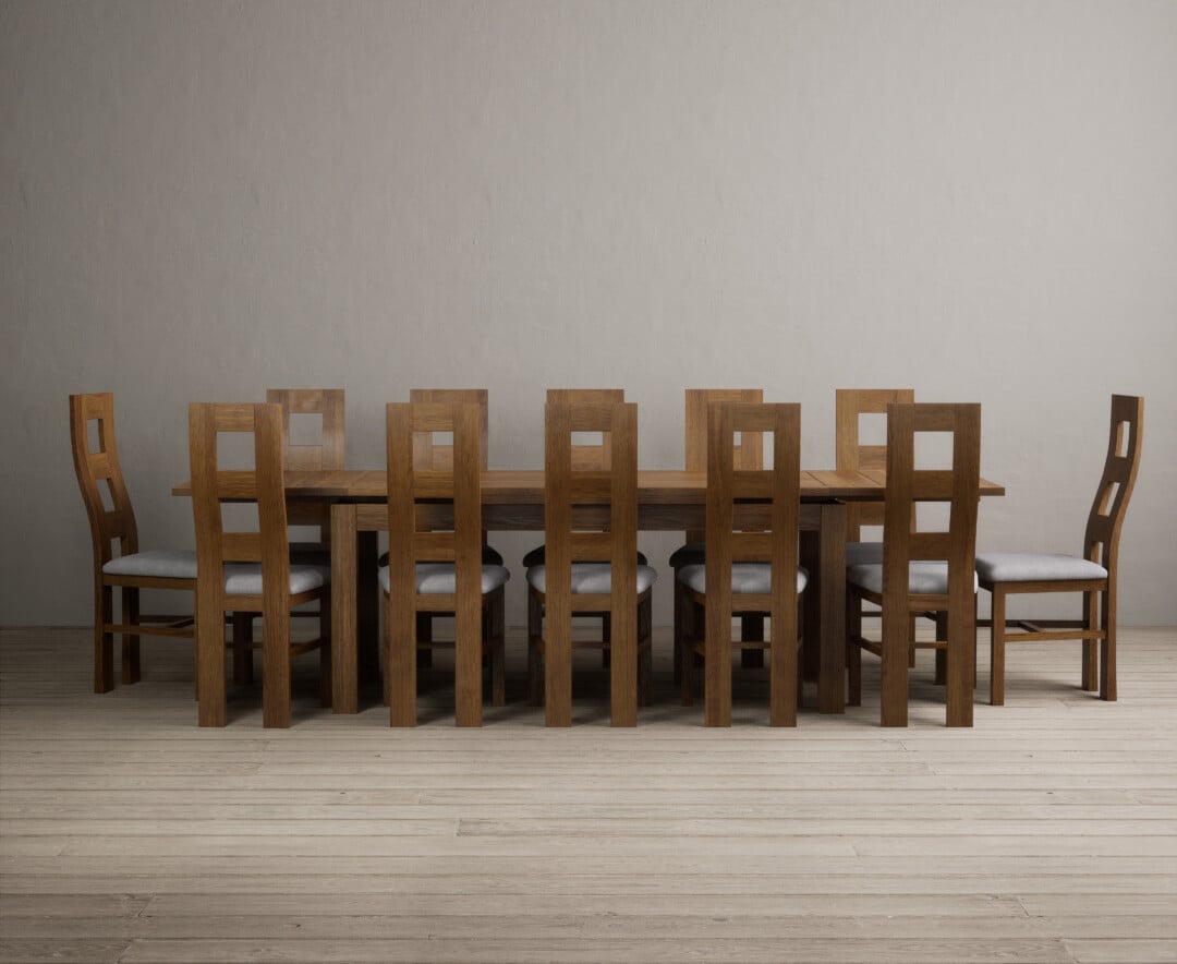 Photo 1 of Extending buxton 180cm rustic solid oak dining table with 8 blue chairs